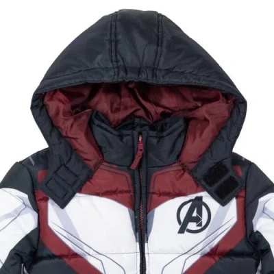 Marvel Avengers Hooded Zip-up Puffer Jacket In Black
