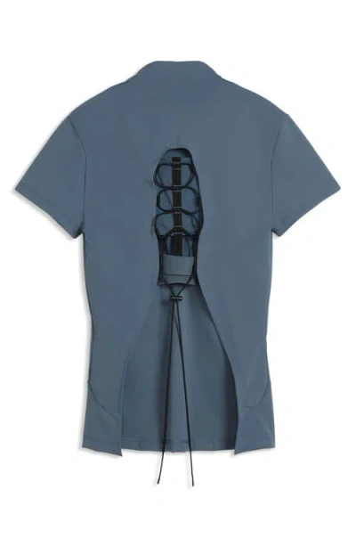Puma Mock Neck Performance Tee In Blue