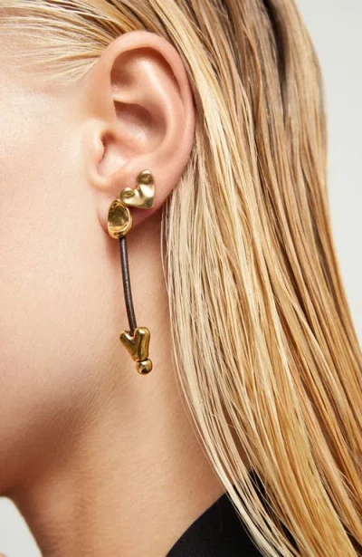 Unode50 Leather And 18k Gold Plated Long Earrings With Hearts In Gold