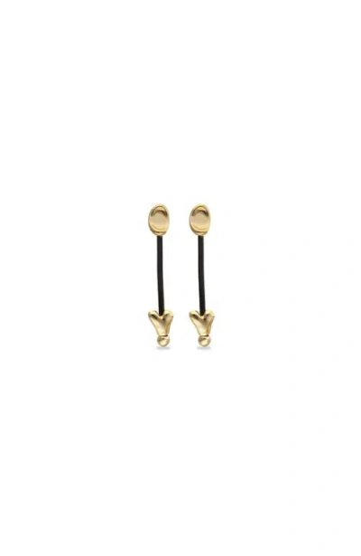 Unode50 Leather And 18k Gold Plated Long Earrings With Hearts In Gold