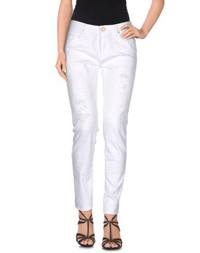 Shop Pinko Woman Denim Pants White Size 26 Cotton, Elastane