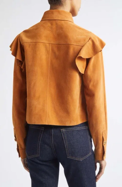 Ulla Johnson Matilde Ruffle Suede Jacket Cognac In Brown