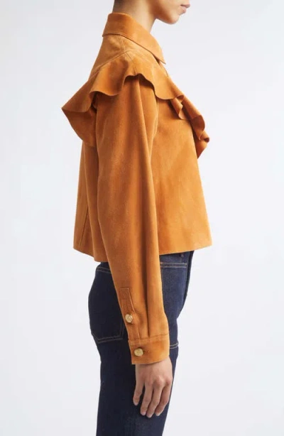 Ulla Johnson Matilde Ruffle Suede Jacket Cognac In Brown