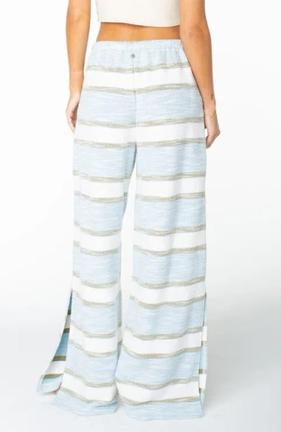 Roxy Beach Breeze Stripe Cotton Blend Split Hem Drawstring Pants In Blue