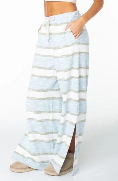 Roxy Beach Breeze Stripe Cotton Blend Split Hem Drawstring Pants In Blue