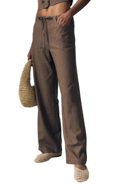 Le Jean Simone Linen Drawstring Pants In Brown