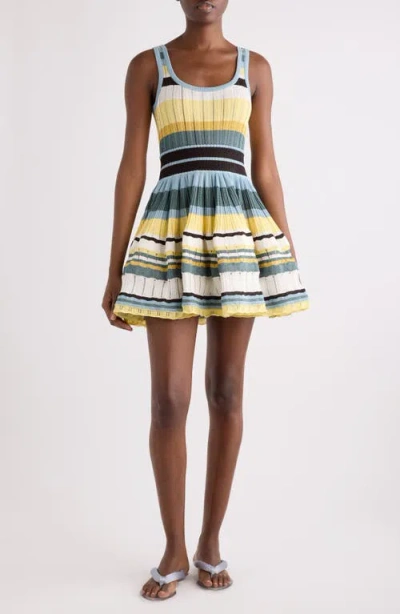 Alaïa Womens Scoop-neck Crinoline Ribbed-knit Mini Dress Multicolor Jaune In Blue