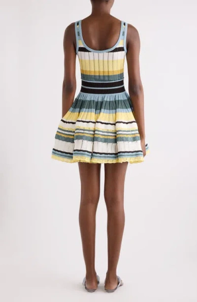 Alaïa Womens Scoop-neck Crinoline Ribbed-knit Mini Dress Multicolor Jaune In Blue