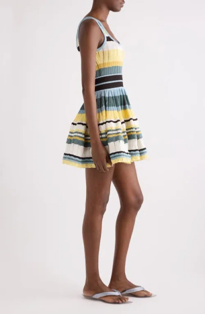 Alaïa Womens Scoop-neck Crinoline Ribbed-knit Mini Dress Multicolor Jaune In Blue
