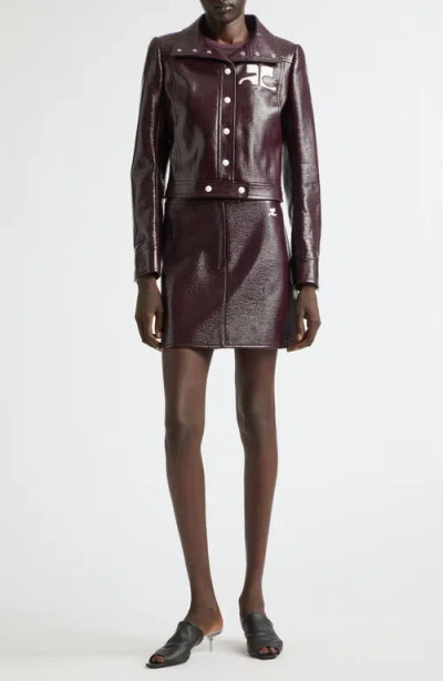 Courrèges Vinyl Blazer With Collared Neck And Long Sleeves In Burgundy