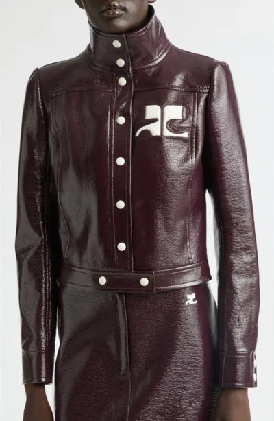 Courrèges Vinyl Blazer With Collared Neck And Long Sleeves In Burgundy