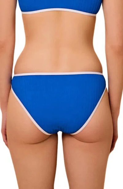 Solid & Striped Contrast Binding Bikini Bottoms In Blue