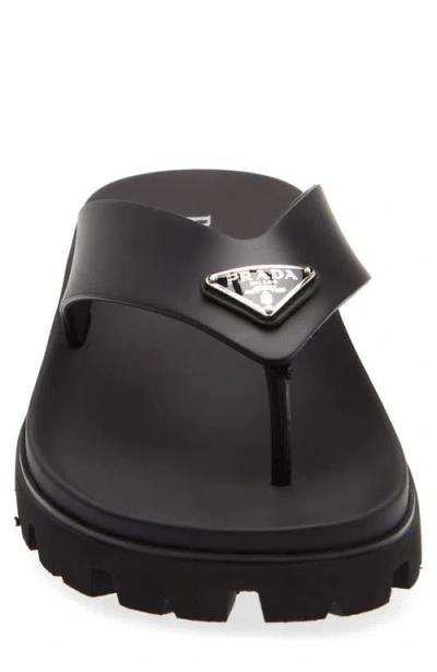 Prada Soft Cage Thong Sandals Rubber Sole In Black