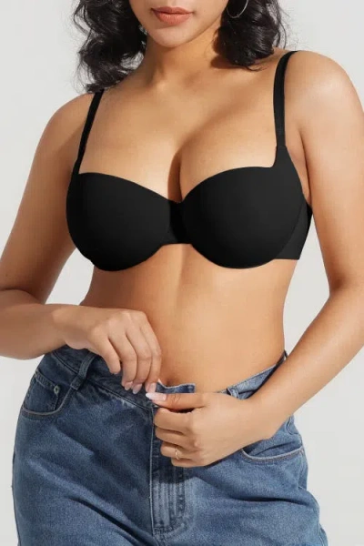 Popilush Balconette Underwire Push-up Bra In Black
