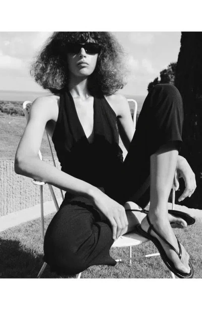 Mango Ankle Strap Thong Sandal In Black