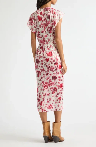 Isabel Marant Lindsay Floral Ruched Jacquard Midi Dress In Pink