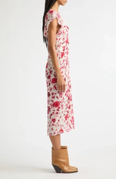 Isabel Marant Lindsay Floral Ruched Jacquard Midi Dress In Pink