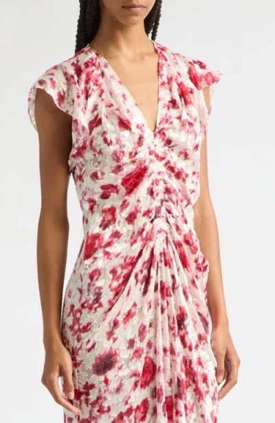 Isabel Marant Lindsay Floral Ruched Jacquard Midi Dress In Pink