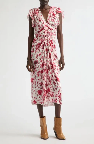 Isabel Marant Lindsay Floral Ruched Jacquard Midi Dress In Pink