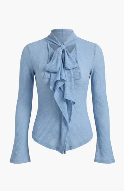 Modenaire Long Sleeve Tie Front Ruffle Top In Multi