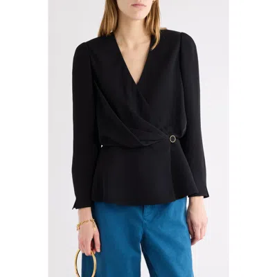 Chloé Draped Top Gold Tone Hardware Peplum In Black