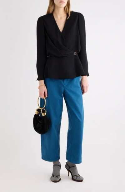 Chloé Draped Top Gold Tone Hardware Peplum In Black