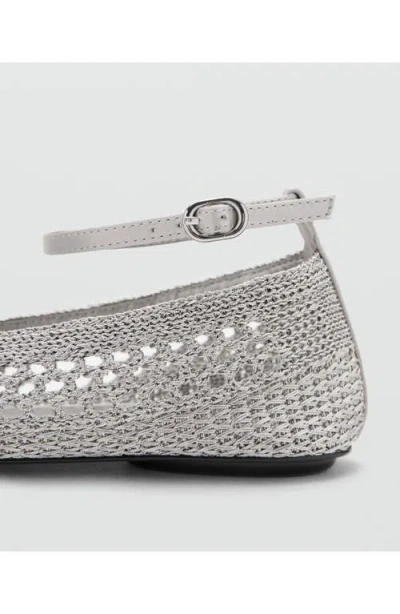Mango Crochet Ankle Strap Ballet Flat In Gray