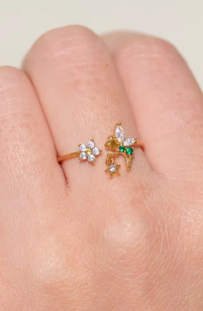 Girls Crew Crystal Disney Tinker Bell Pixie Dust Adjustable Ring In Gold