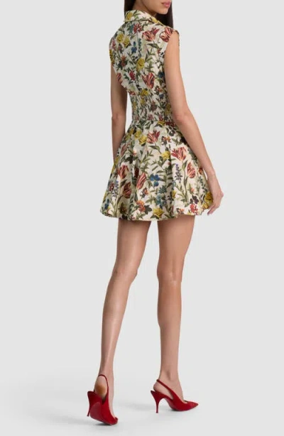 Alice And Olivia Kim Paneled Corset Flared Mini Shirt Dress Desert Springs Vanilla In Multi