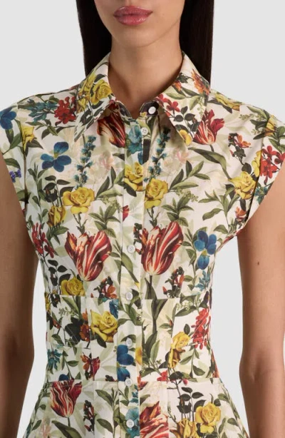 Alice And Olivia Kim Paneled Corset Flared Mini Shirt Dress Desert Springs Vanilla In Multi
