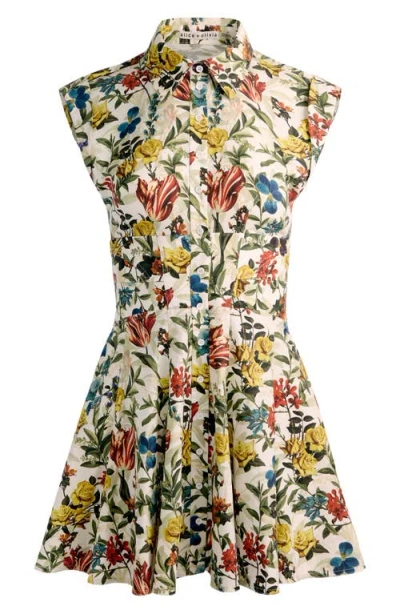 Alice And Olivia Kim Paneled Corset Flared Mini Shirt Dress Desert Springs Vanilla In Multi