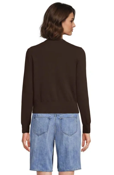 Lands' End Fine Gauge Cotton Crew Cardigan Sweater In Brown
