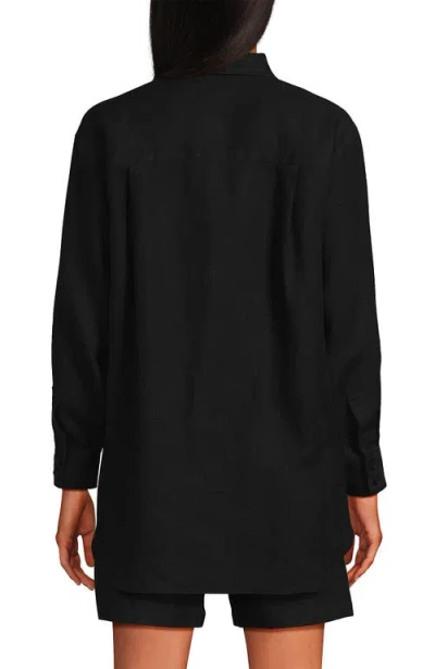 Lands' End Linen Oversized Button Front Shirt In Black