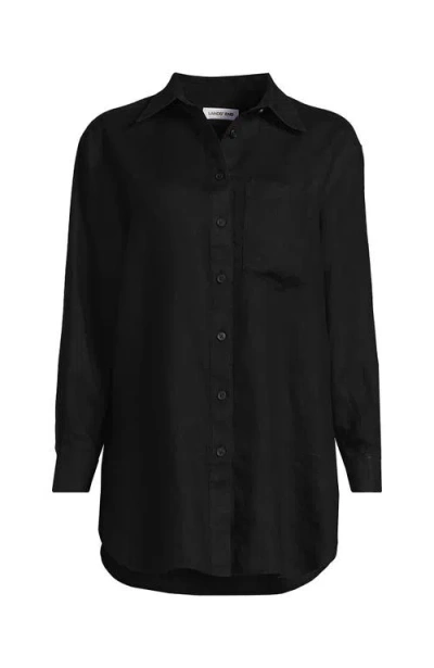 Lands' End Linen Oversized Button Front Shirt In Black