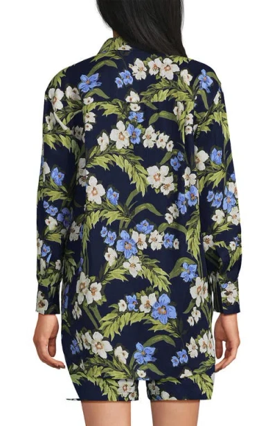 Lands' End Linen Oversized Button Front Shirt In Multi