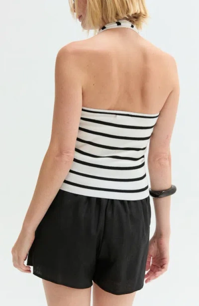 Crescent Halter Stripe Knit Top In Multi