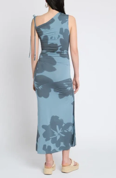 Muse Assembly Placement Print Ruched Side Maxi Dress In Blue