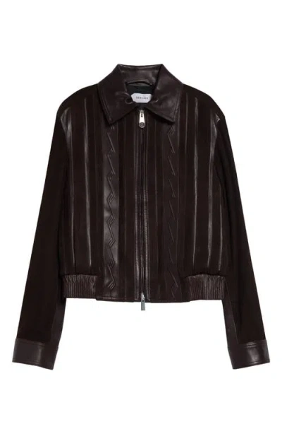 Versace Greca-embossed Leather And Suede Jacket In Brown