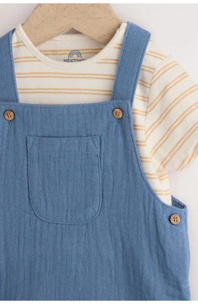 Next Short Sleeve Crinkle Romper In Blue