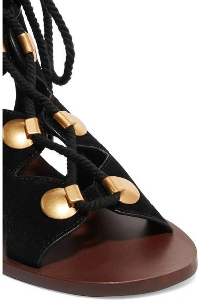 See By Chloé Black Suede Gladiator Tie Sandals In Black/gold | ModeSens