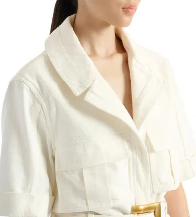 Balmain Belted Denim Playsuit In White