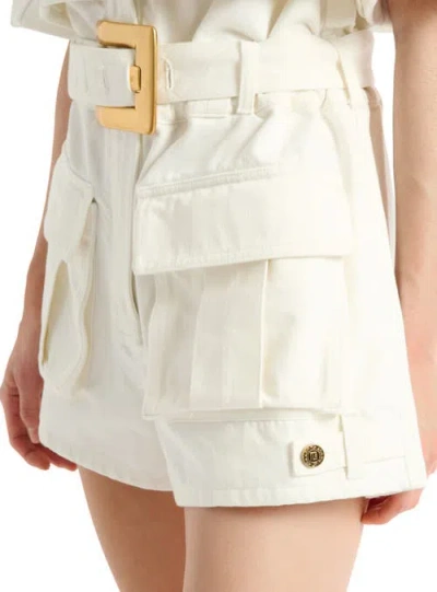 Balmain Belted Denim Playsuit In White