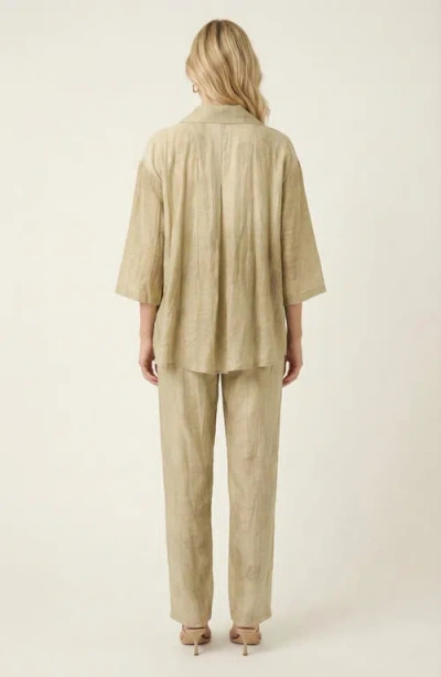 Modenaire Relaxed Button Front Shirt & Drawstring Pants Set In Green