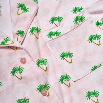 Crickle Daisy Palm Spring Sky Short Pajama Set In Pink