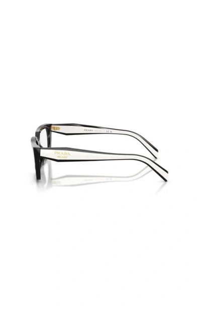 Prada 55mm Rectangle Optical Glasses In Black