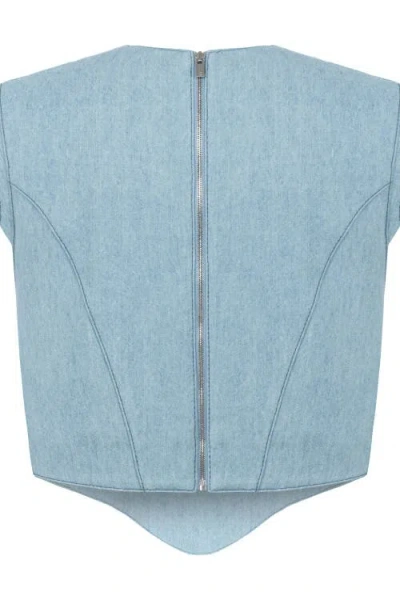 Jendue Marvel V-neck Denim Top In Blue