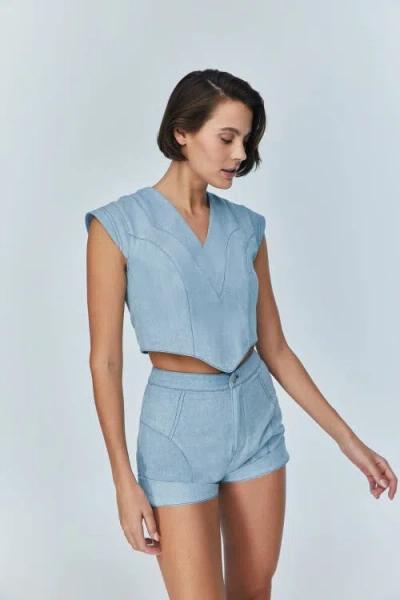 Jendue Marvel V-neck Denim Top In Blue