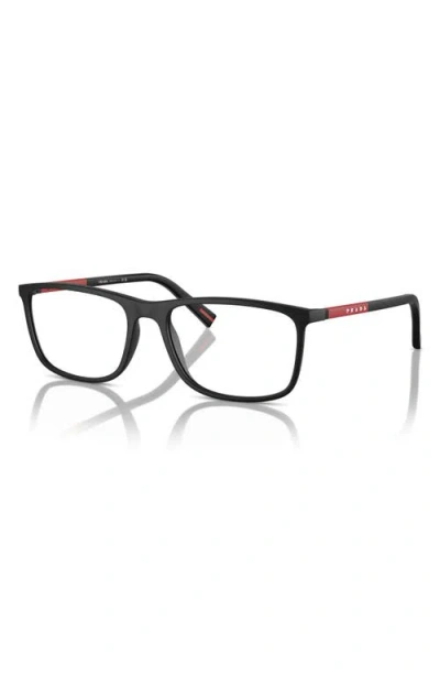Prada Linea Rossa 57mm Rectangular Optical Glasses In Black