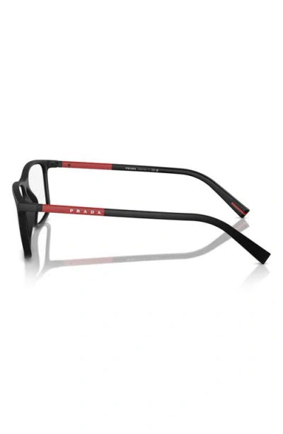 Prada Linea Rossa 57mm Rectangular Optical Glasses In Black