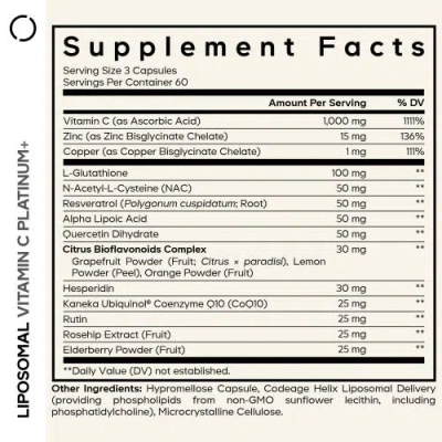 Codeage Liposomal Vitamin C+ Platinum Capsules In White